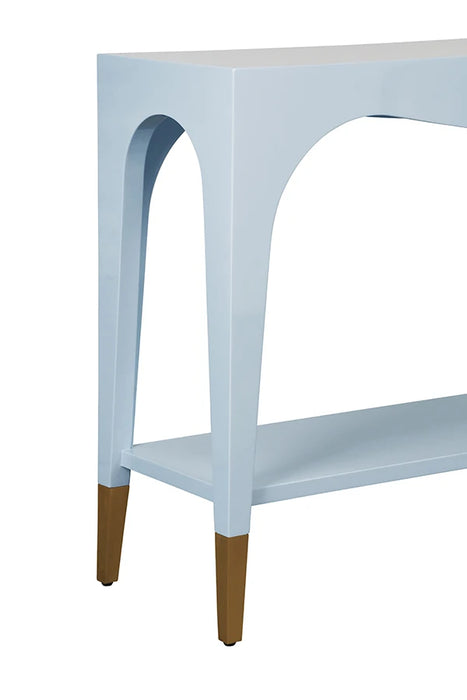 Worlds Away - Laverne Two Tier Tapered Leg Console With Antique Brass Foot Caps In Light Blue Lacquer - LAVERNE LB