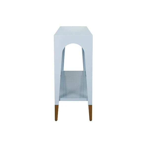 Worlds Away - Laverne Two Tier Tapered Leg Console With Antique Brass Foot Caps In Light Blue Lacquer - LAVERNE LB