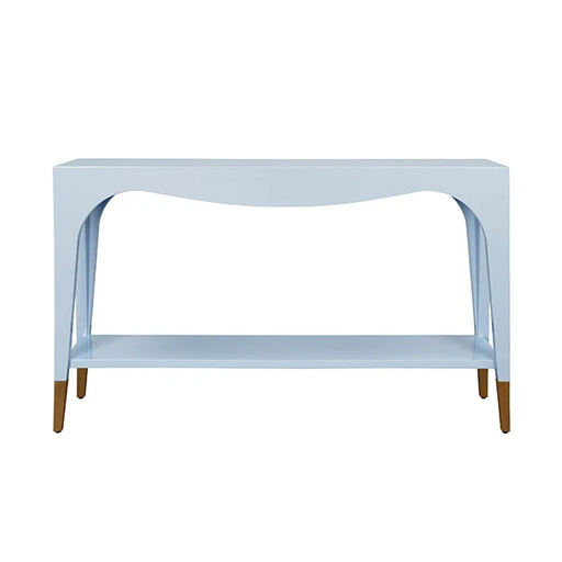 Worlds Away - Laverne Two Tier Tapered Leg Console With Antique Brass Foot Caps In Light Blue Lacquer - LAVERNE LB - GreatFurnitureDeal