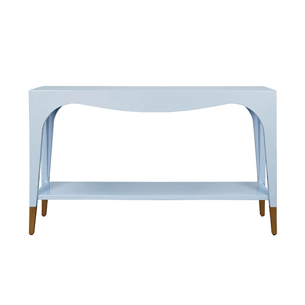 Worlds Away - Laverne Two Tier Tapered Leg Console With Antique Brass Foot Caps In Light Blue Lacquer - LAVERNE LB
