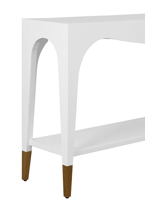 Worlds Away - Laverne Two Tier Tapered Leg Console With Antique Brass Foot Caps In White Lacquer - LAVERNE WH