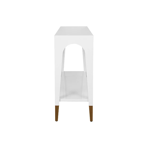 Worlds Away - Laverne Two Tier Tapered Leg Console With Antique Brass Foot Caps In White Lacquer - LAVERNE WH
