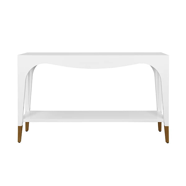 Worlds Away - Laverne Two Tier Tapered Leg Console With Antique Brass Foot Caps In White Lacquer - LAVERNE WH