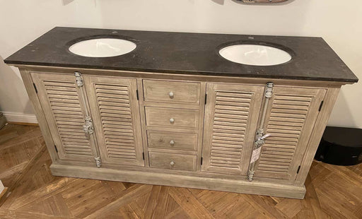 GJ Styles - Double Sink Vanity Louvered Dr Large Washed Cabinet - LD72-OL - GreatFurnitureDeal