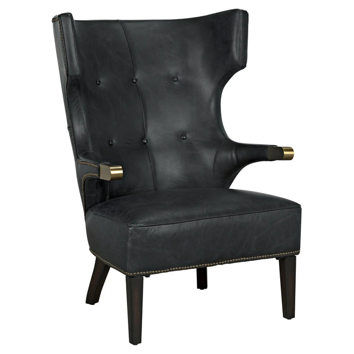 NOIR Furniture - Heracles Chair in Black Leather, Antique Brass and Dark Walnut - LEA-C0387-1D
