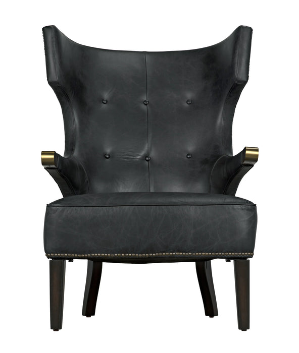NOIR Furniture - Heracles Chair in Black Leather, Antique Brass and Dark Walnut - LEA-C0387-1D - GreatFurnitureDeal