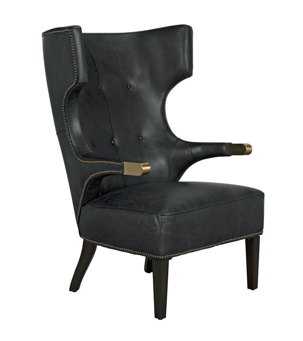 NOIR Furniture - Heracles Chair in Black Leather, Antique Brass and Dark Walnut - LEA-C0387-1D