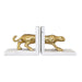 Worlds Away - White Marble Bookends With Brass Leopard - LEON - GreatFurnitureDeal