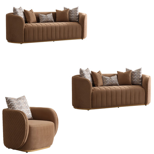 AICO Furniture - Ariana 3 Piece Living Room Set in Caramel"Gold - LFR-ARNA815-CML-806-3SET - GreatFurnitureDeal