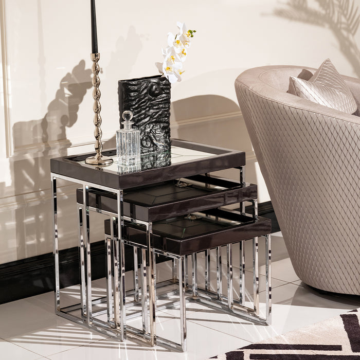 AICO Furniture - Carmela Nesting Tables Glossy in Charcoal Sand - LFR-CRMA224-830 - GreatFurnitureDeal