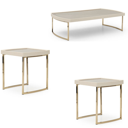 AICO Furniture - Lisbon 3 Piece Occasional Table Set in Silken Matte Cream - LFR-LSBN201-LSBN202-140 - GreatFurnitureDeal