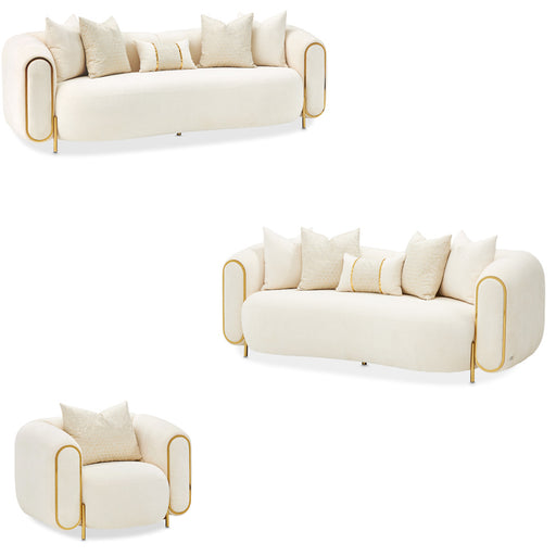 AICO Furniture - Sassani 3 Piece Living Room Set in Crepe/Gold - LFR-SSNI815-CPE-806-3SET - GreatFurnitureDeal