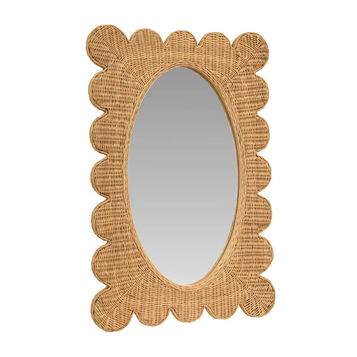 Worlds Away - Lillian Scalloped Edge Rectangular Frame With Oval Mirror In Woven Natural Rattan - LILLIAN NAT - GreatFurnitureDeal