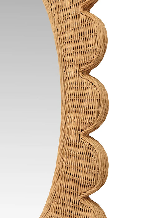 Worlds Away - Lillian Scalloped Edge Rectangular Frame With Oval Mirror In Woven Natural Rattan - LILLIAN NAT