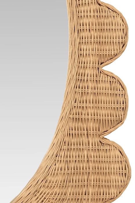 Worlds Away - Lillian Scalloped Edge Rectangular Frame With Oval Mirror In Woven Natural Rattan - LILLIAN NAT