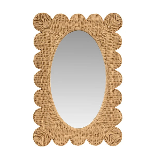 Worlds Away - Lillian Scalloped Edge Rectangular Frame With Oval Mirror In Woven Natural Rattan - LILLIAN NAT
