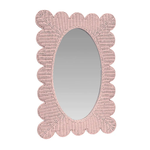 Worlds Away - Lillian Scalloped Edge Rectangular Frame With Oval Mirror In Woven Rattan Painted Pink - LILLIAN PI - GreatFurnitureDeal