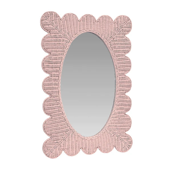 Worlds Away - Lillian Scalloped Edge Rectangular Frame With Oval Mirror In Woven Rattan Painted Pink - LILLIAN PI