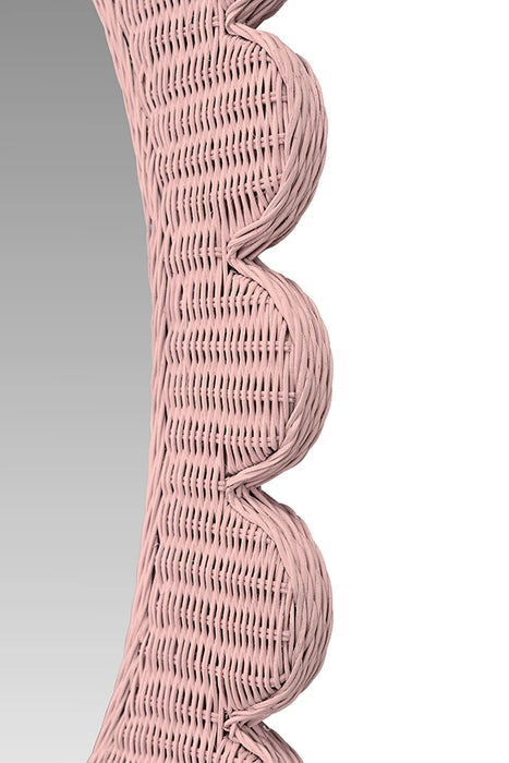 Worlds Away - Lillian Scalloped Edge Rectangular Frame With Oval Mirror In Woven Rattan Painted Pink - LILLIAN PI