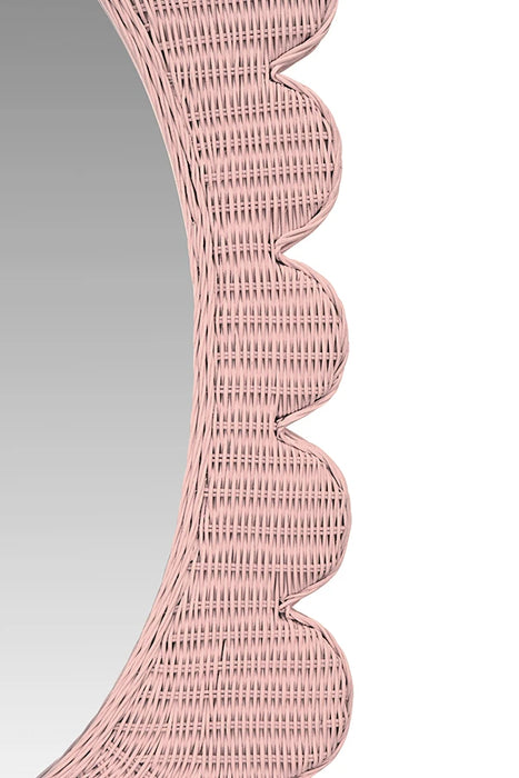Worlds Away - Lillian Scalloped Edge Rectangular Frame With Oval Mirror In Woven Rattan Painted Pink - LILLIAN PI