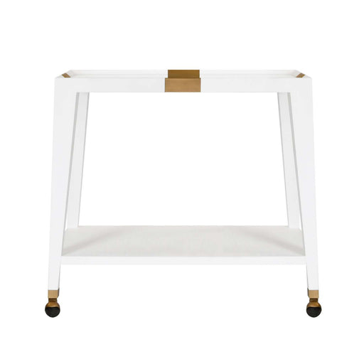 Worlds Away - Linus Flared Bar Cart With Antique Brass Detail In White Textured Linen - LINUS WHL - GreatFurnitureDeal