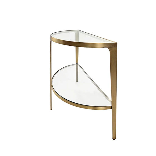 Worlds Away - Lisa Two Tier Glass Top Demilune Console In Antique Brass - LISA ABR - GreatFurnitureDeal