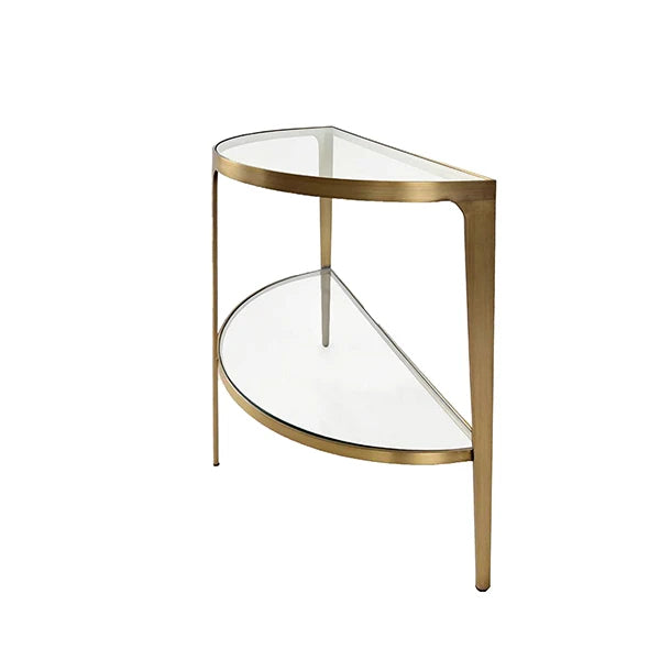 Worlds Away - Lisa Two Tier Glass Top Demilune Console In Antique Brass - LISA ABR