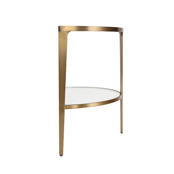 Worlds Away - Lisa Two Tier Glass Top Demilune Console In Antique Brass - LISA ABR