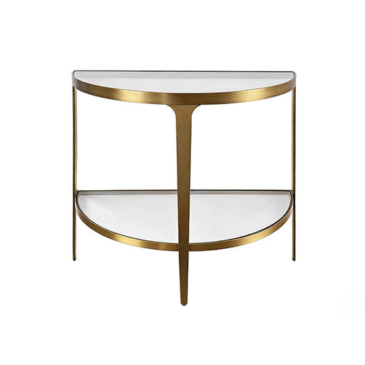 Worlds Away - Lisa Two Tier Glass Top Demilune Console In Antique Brass - LISA ABR - GreatFurnitureDeal