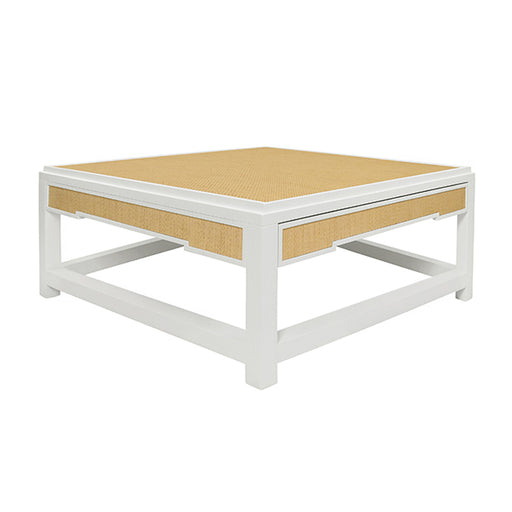 Worlds Away - Locklin Two Hidden Drawer Coffee Table With Matte White Lacquer - LOCKLIN NAT - GreatFurnitureDeal