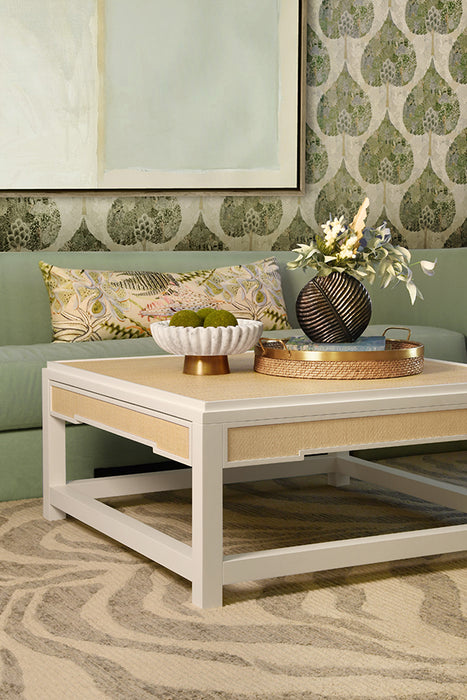 Worlds Away - Locklin Two Hidden Drawer Coffee Table With Matte White Lacquer - LOCKLIN NAT - GreatFurnitureDeal