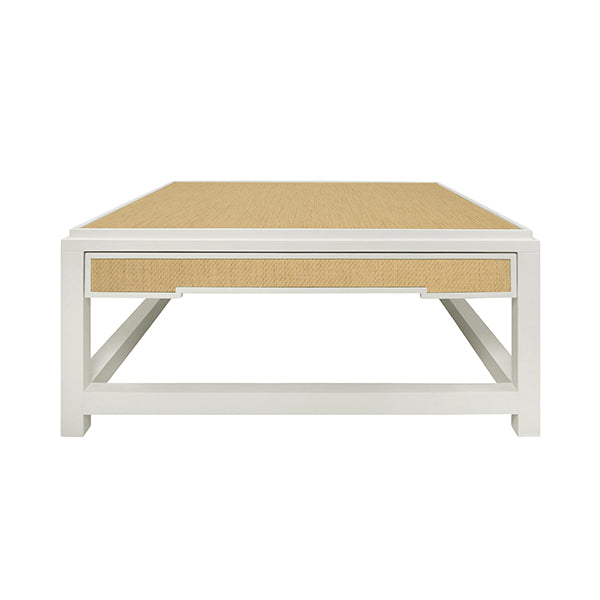 Worlds Away - Locklin Two Hidden Drawer Coffee Table With Matte White Lacquer - LOCKLIN NAT - GreatFurnitureDeal