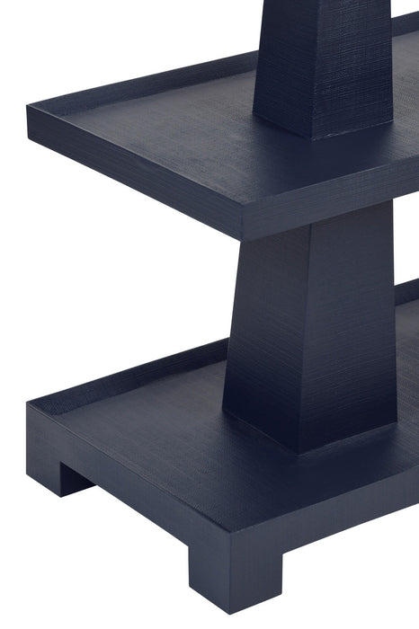 Worlds Away - Lowen Three Tier Two Column Console In Textured Navy Linen - LOWEN NVY