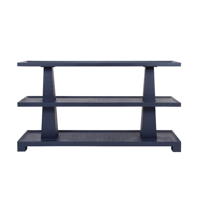 Worlds Away - Lowen Three Tier Two Column Console In Textured Navy Linen - LOWEN NVY