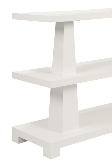 Worlds Away - Lowen Three Tier Two Column Console In Textured White Linen - LOWEN WH