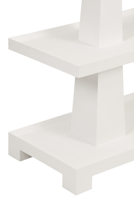Worlds Away - Lowen Three Tier Two Column Console In Textured White Linen - LOWEN WH