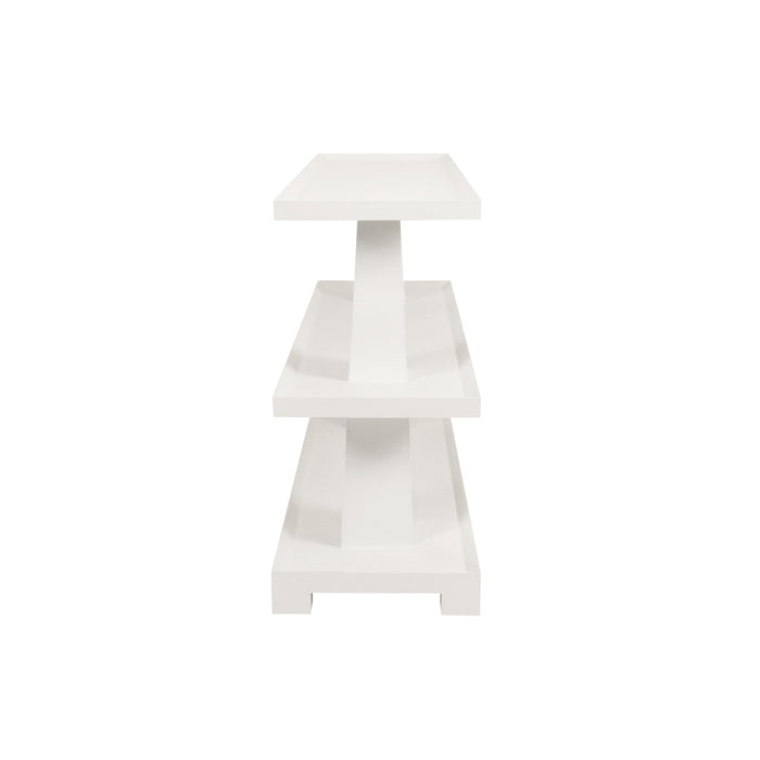 Worlds Away - Lowen Three Tier Two Column Console In Textured White Linen - LOWEN WH