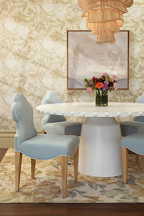 Worlds Away - Lucian Round Dining Table With Studded Edge Top And Tapered Base In Matte White Lacquer - LUCIAN RD WH