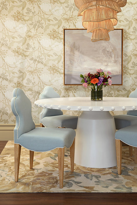 Worlds Away - Adelaide Clover Back Dining Chair With Cerused Oak Legs Upholstered In Performance Light Blue Linen With White Linen Welt - ADELAIDE LB