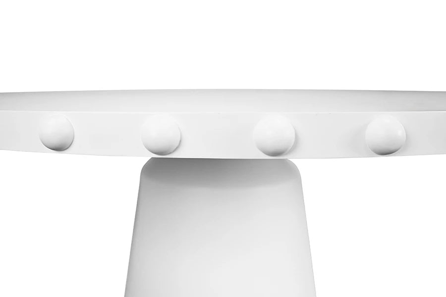 Worlds Away - Lucian Round Dining Table With Studded Edge Top And Tapered Base In Matte White Lacquer - LUCIAN RD WH