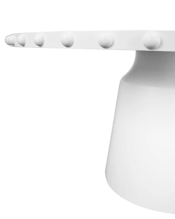 Worlds Away - Lucian Round Dining Table With Studded Edge Top And Tapered Base In Matte White Lacquer - LUCIAN RD WH