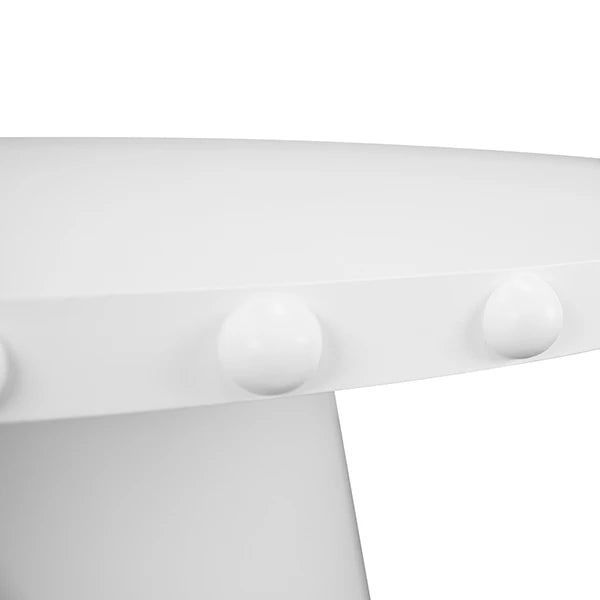 Worlds Away - Lucian Round Dining Table With Studded Edge Top And Tapered Base In Matte White Lacquer - LUCIAN RD WH