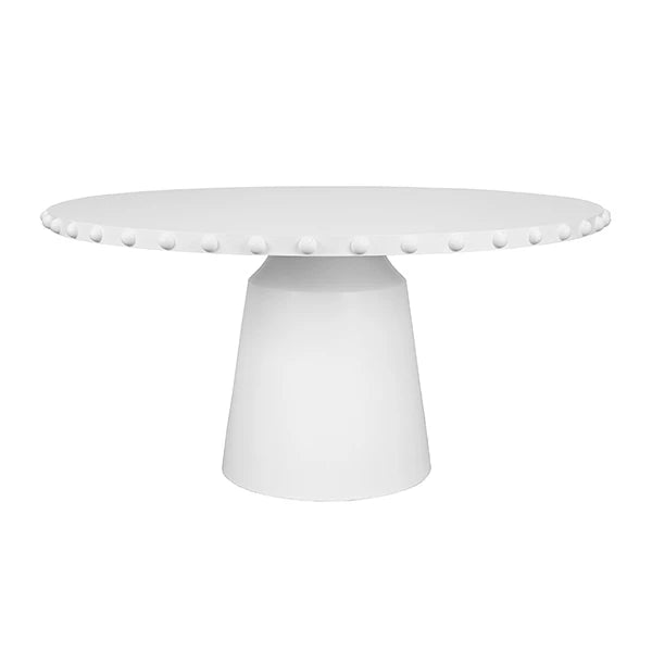 Worlds Away - Lucian Round Dining Table With Studded Edge Top And Tapered Base In Matte White Lacquer - LUCIAN RD WH