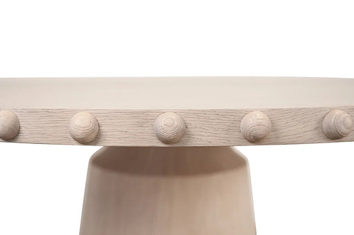 Worlds Away - Lucian Round Dining Table With Studded Edge Top And Tapered Base In White Oak - LUCIAN RD WO - GreatFurnitureDeal