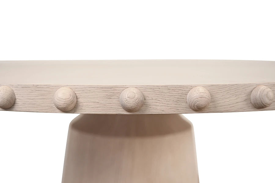 Worlds Away - Lucian Round Dining Table With Studded Edge Top And Tapered Base In White Oak - LUCIAN RD WO