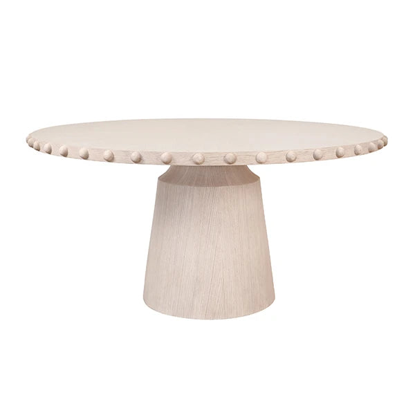 Worlds Away - Lucian Round Dining Table With Studded Edge Top And Tapered Base In White Oak - LUCIAN RD WO
