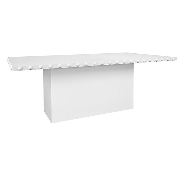 Worlds Away - Lucian Rectangle Dining Table With Studded Edge Top And Tapered Base In Matte White Lacquer - LUCIAN RT WH