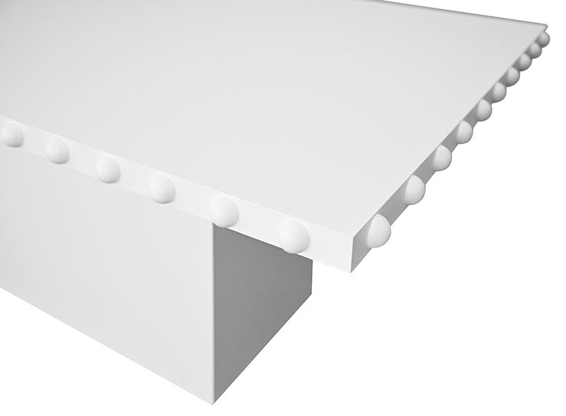 Worlds Away - Lucian Rectangle Dining Table With Studded Edge Top And Tapered Base In Matte White Lacquer - LUCIAN RT WH