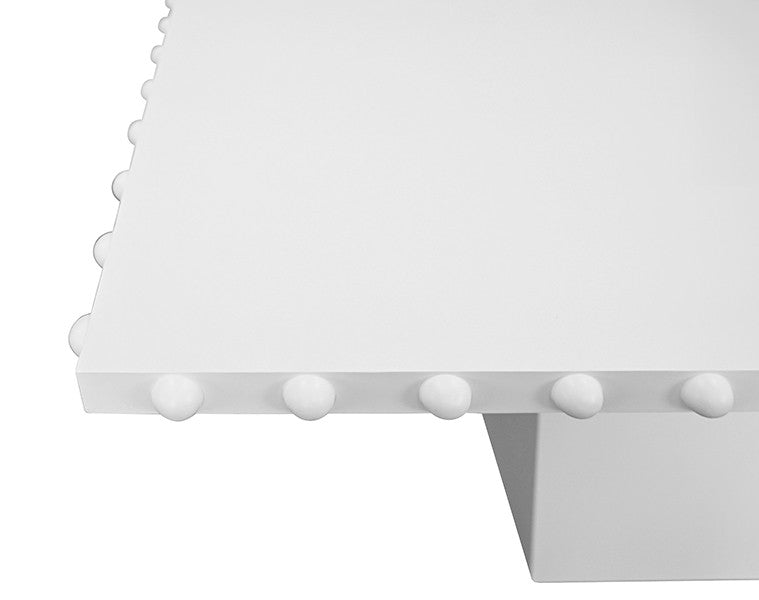 Worlds Away - Lucian Rectangle Dining Table With Studded Edge Top And Tapered Base In Matte White Lacquer - LUCIAN RT WH