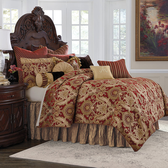 AICO Furniture - Lafayette 12 Piece Queen Comforter Set Red - BCS-QS12-LYFYE-RED - GreatFurnitureDeal